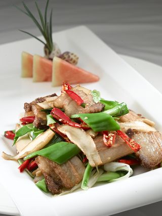 川菜湘菜高清菜谱 蒜苗鲜菌咸香肉