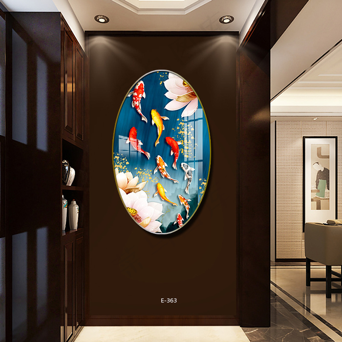 中国风荷花锦鲤年年有鱼客厅卧室玄关画酒店装饰画