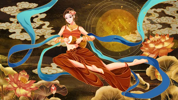 复古中国风国潮神话人物敦煌插画仙女手绘海报背景PSD设计素材 复古中国风国潮神话人物敦煌插画仙女手绘海报背景PSD设计素材