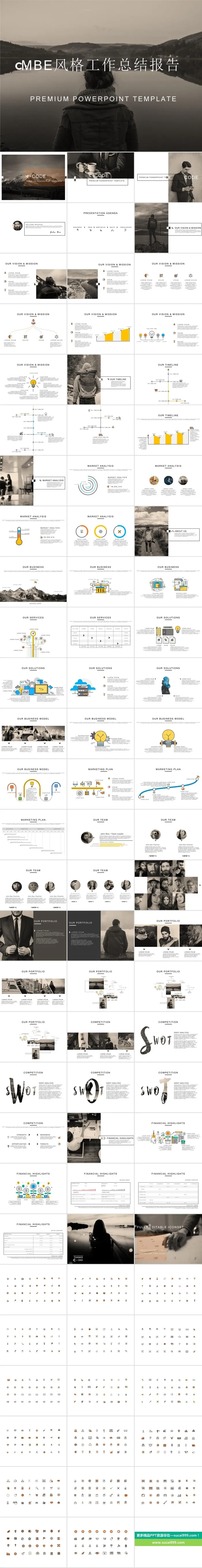 时尚极简大气流行的MBE风格工作总结报告ppt模板含图标