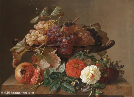 古典鲜花花卉葡萄石榴油画图片 古典鲜花花卉葡萄石榴油画图片