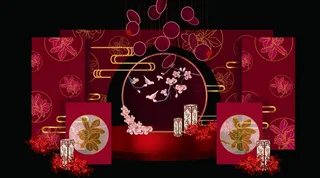 红色中式传统婚礼迎宾区效果图