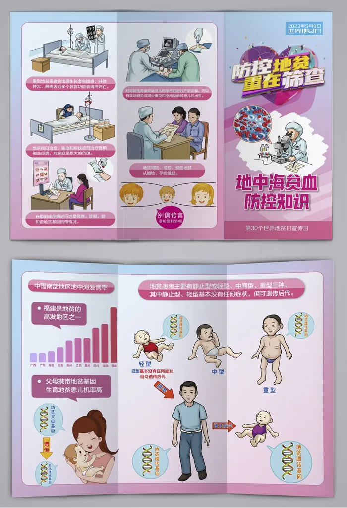 地中海贫血防控知识三折页cdr矢量模版下载