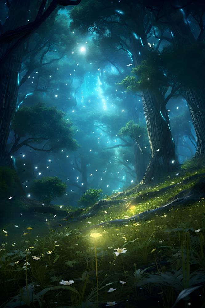 夜晚森林萤火虫树林背景(2400x3600)