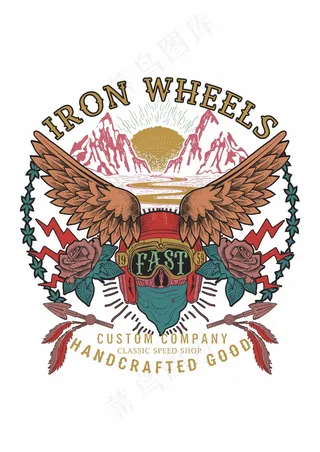 复古美式印花 头盔护目镜 翅膀玫瑰花