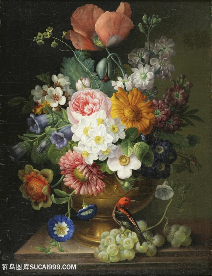 鲜花水果静物油画图片