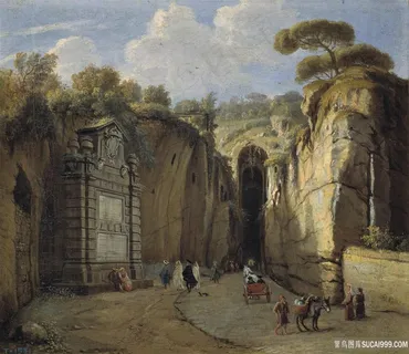 山涧人物油画风景画