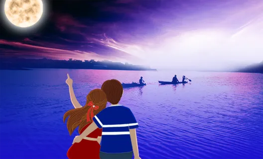 月亮情侣赏月划船中秋月圆之夜 月亮情侣赏月划船中秋月圆之夜