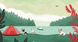 郊外旅行郊游草地露营玩耍，春天春游野营