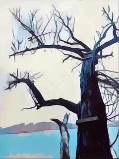 植树节枯树油画图片