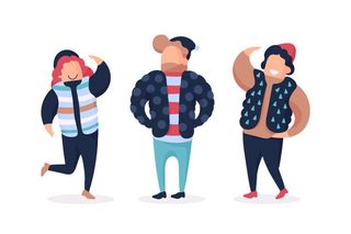 冬天服饰服装冬装穿冬装保暖冬季卡通人物男女装Ai矢量图片素材