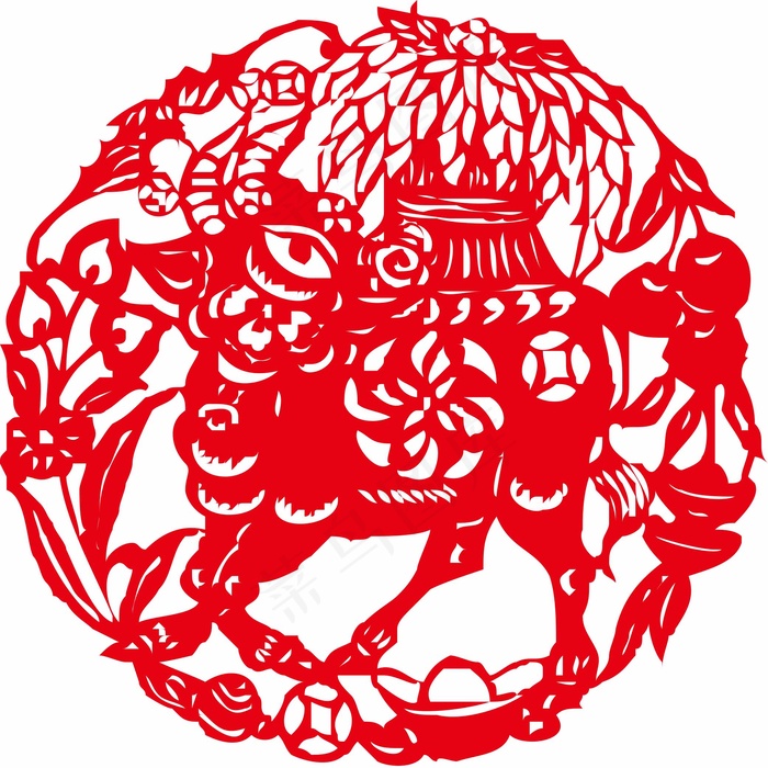 牛剪纸 剪纸风元素