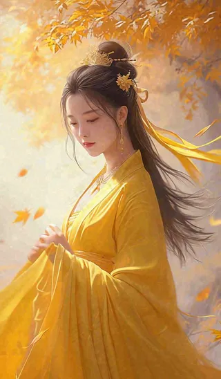 中国风古风美人秋天秋叶温馨