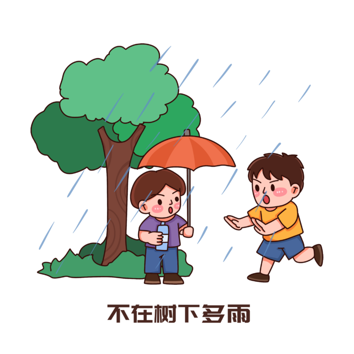 卡通户外家庭夏季避雷防雷电安全知识插画