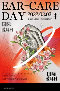 简约国际全国爱耳日保护听力健康医疗公益展板海报素材设计模板