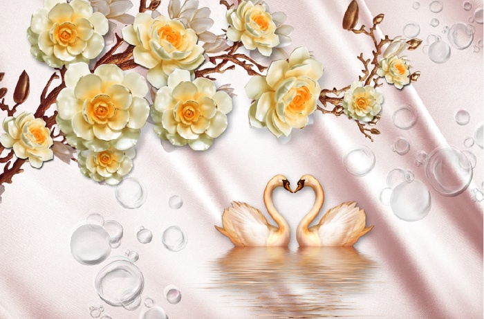 雕塑花卉天鹅背景墙