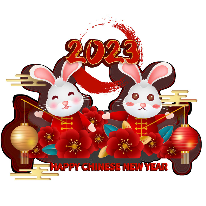 新春兔年2023年红色花开psd模版下载