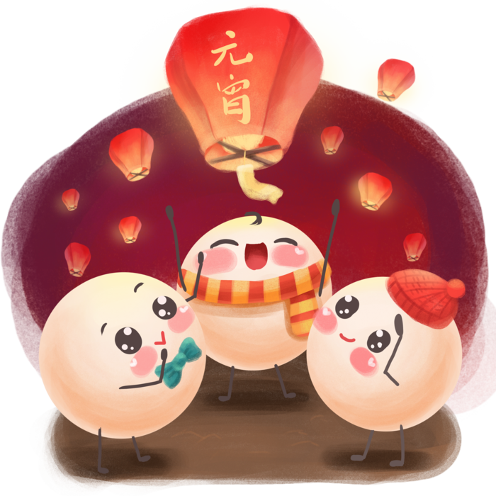 正月十五元宵节拟人卡通汤圆放孔明灯psd模版下载