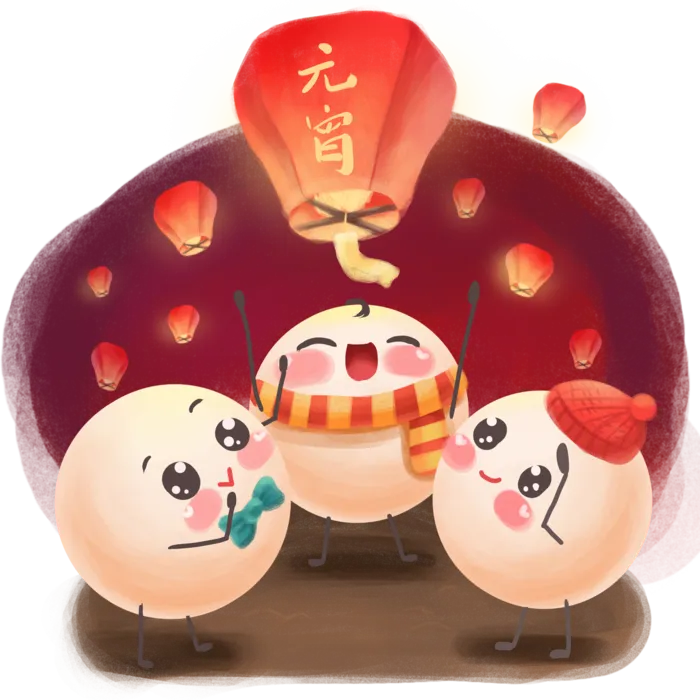 正月十五元宵节拟人卡通汤圆放孔明灯psd模版下载