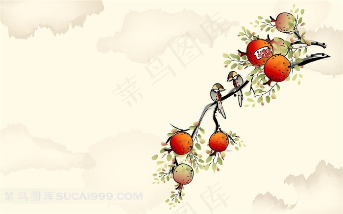 石榴小鸟素材图片