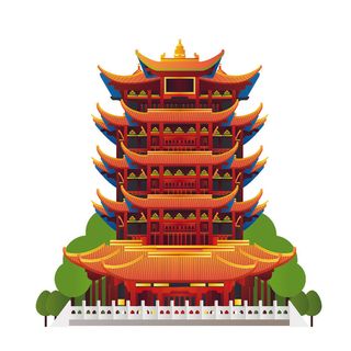 复古中国风国潮古建筑插画手绘高楼古塔AI素材亭子png免抠图