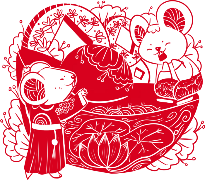 红色喜庆鼠年剪纸窗花新年快乐免扣PNG素材图片 (10)