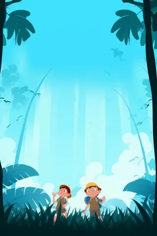 卡通儿童森林探险玩耍背景