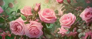 绿色背景下美丽的粉红玫瑰阳光照耀着它错综复杂的花卉布置壮观的背景