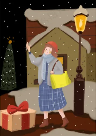 手绘卡通童趣圣诞节插画