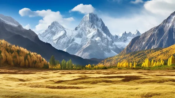 秋季高原黄色草坪森林雪山摄影图 秋季高原黄色草坪森林雪山摄影图