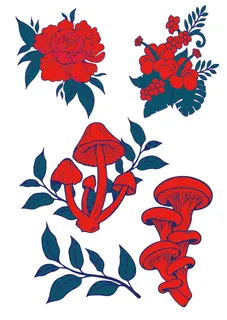 蘑菇，花朵，叶子，素材，矢量图