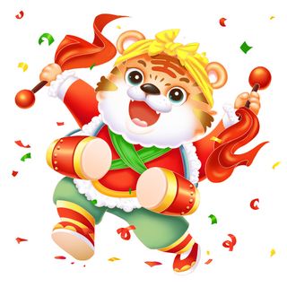 手绘2022虎年新年春节卡通老虎形象IP插画元素PSD设计素材图案