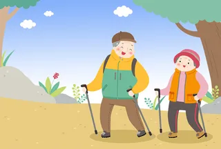  爷爷奶奶老人爬山徒步