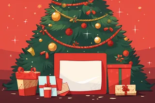 圣诞节礼物信封圣诞树卡通插画背景