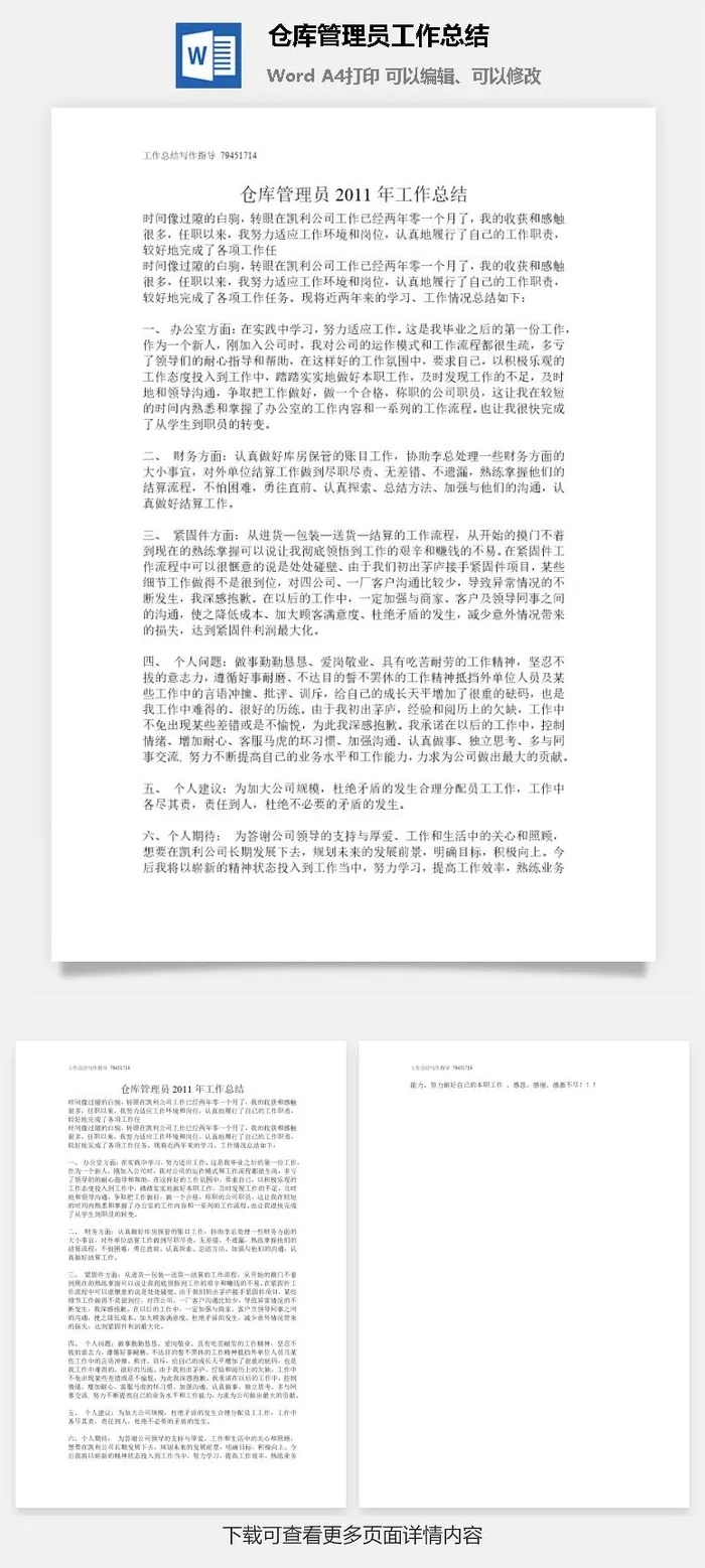 仓库管理员工作总结word模板
