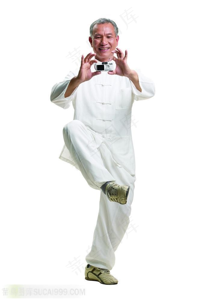 拿卡片的太极老人摄影