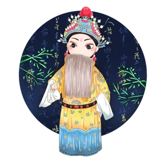 卡通京剧戏剧人物脸谱插画PNG图片 国潮中国风Q版戏剧人物PS素材