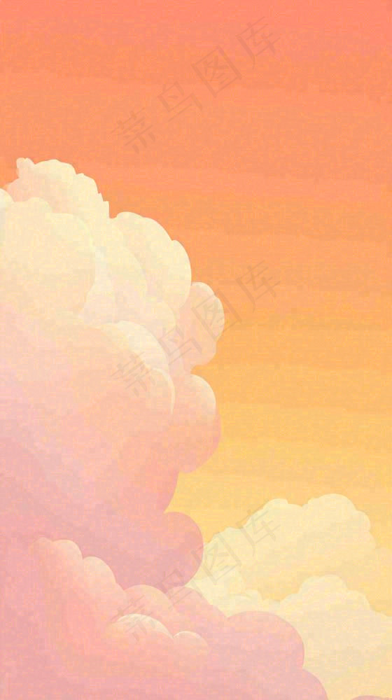 橙色渐变落日天空白云简约扁平手绘背景