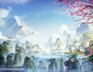 唯美冰雪风景环境中国风CG原画绘画图片