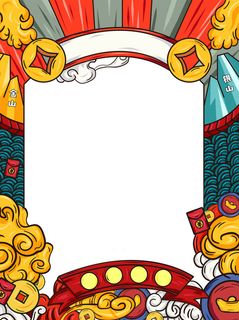 国潮风主题框头像框拱形祥云灯笼春节边框装饰元素设计素材
