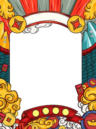 国潮风主题框头像框拱形祥云灯笼春节边框装饰元素设计素材