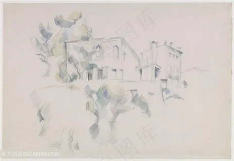 塞尚手绘简约建筑装饰画