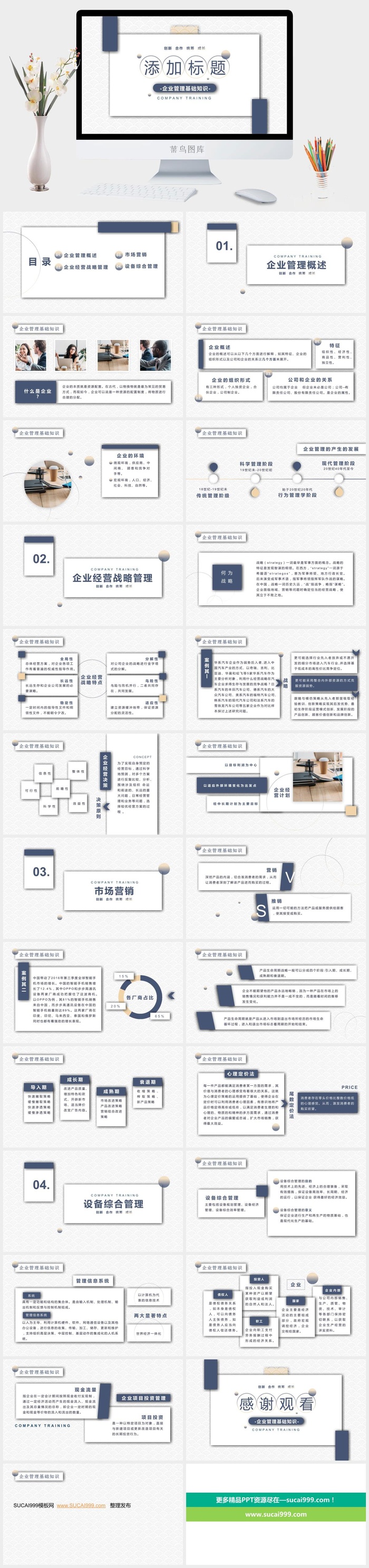 悬浮卡片式UI风企业管理基础知识商务培训ppt模板