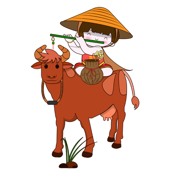 清明清明节卡通牧童吹笛ai矢量模版下载
