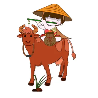 清明清明节卡通牧童吹笛