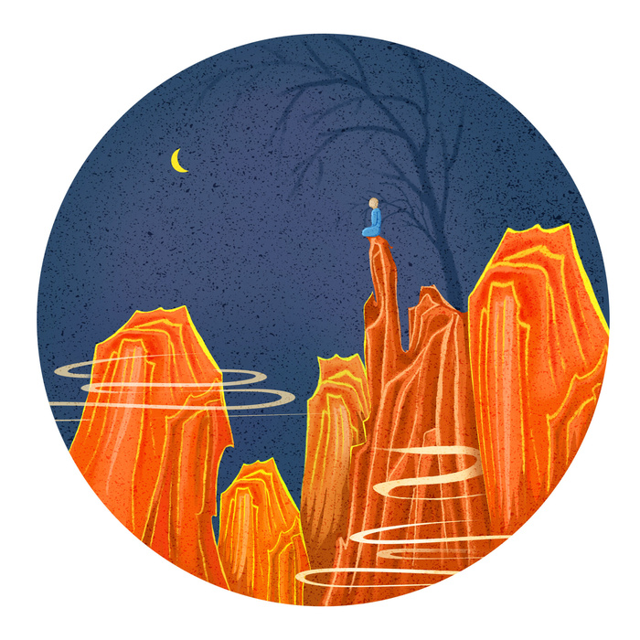 中国风国潮山水插画祥云中式手绘烫金线条元素png装饰背景PSD素材