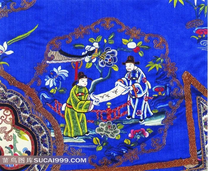 古典秀才人物刺绣图案