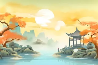 国风庭院简约清新阳光背景