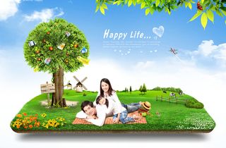 现代绿色幸福生活背景