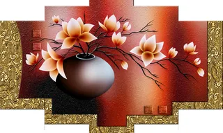 五联花瓶棕色装饰画